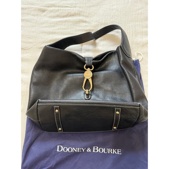 Dooney & Bourke Black Pebble‎ Leather Shoulder Bag with Gold Hardware & Dust Bag - Picture 2 of 8